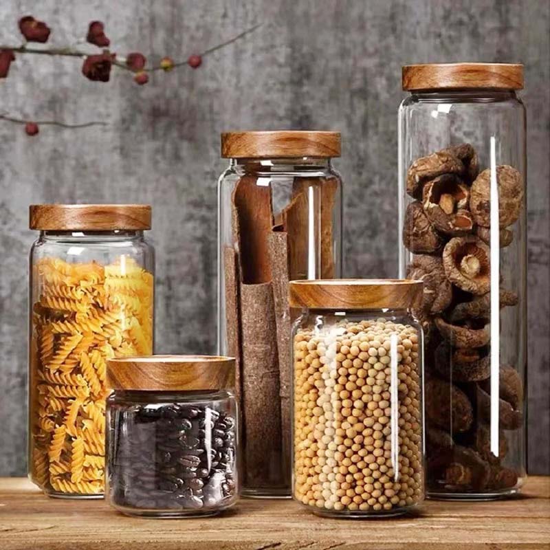 Glass Storage Jars with Bamboo Lids / Airtight Spice Containers