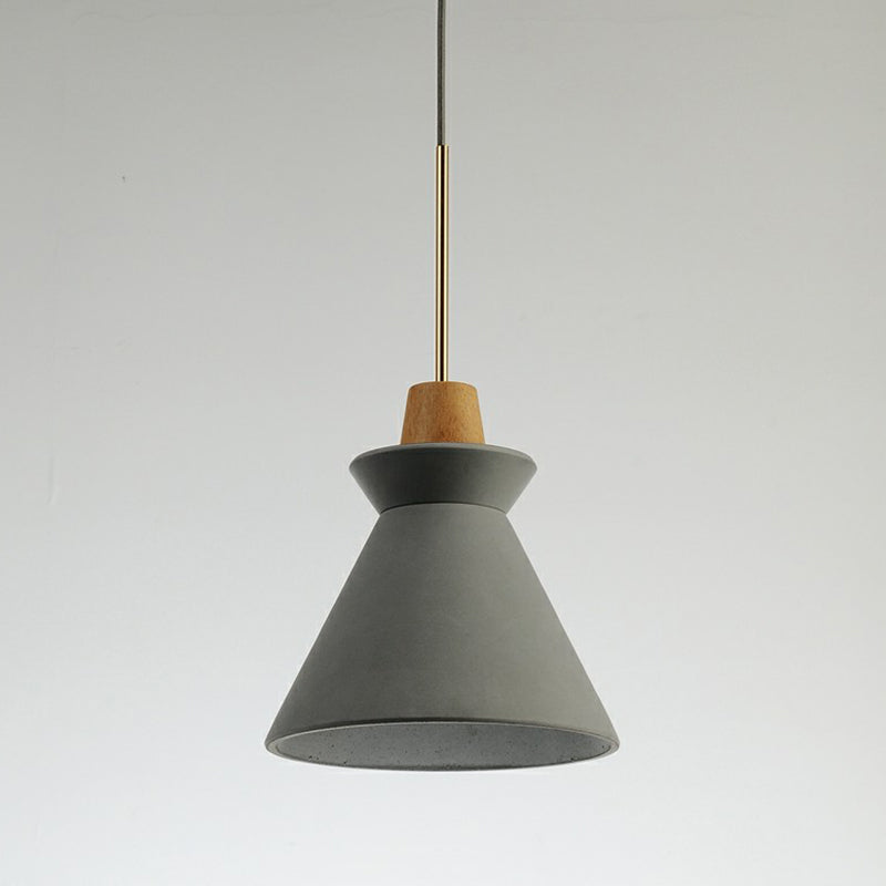 TYRA – Nordic Wood & Cement Pendant Light / Scandinavian Dining Lamp