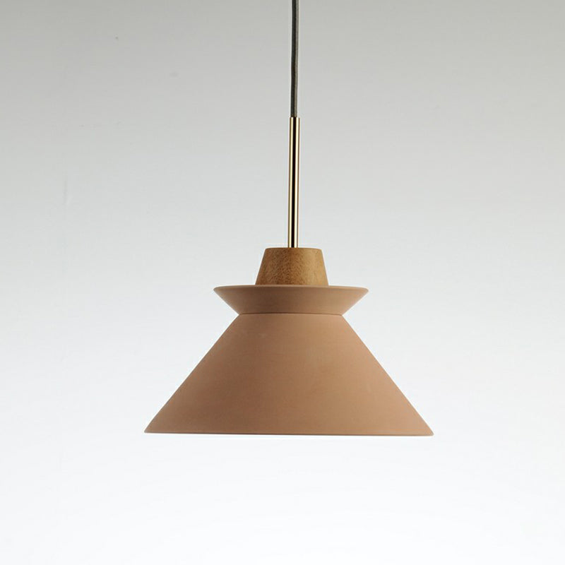 TYRA – Nordic Wood & Cement Pendant Light / Scandinavian Dining Lamp