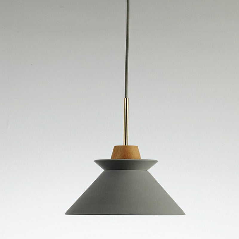 TYRA – Nordic Wood & Cement Pendant Light / Scandinavian Dining Lamp