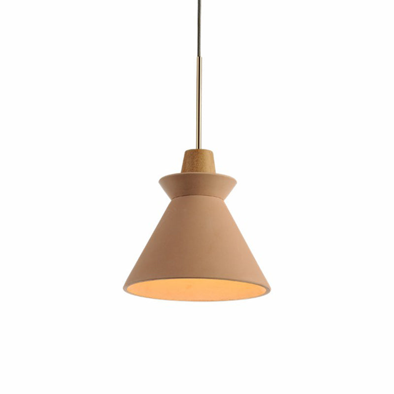 TYRA – Nordic Wood & Cement Pendant Light / Scandinavian Dining Lamp